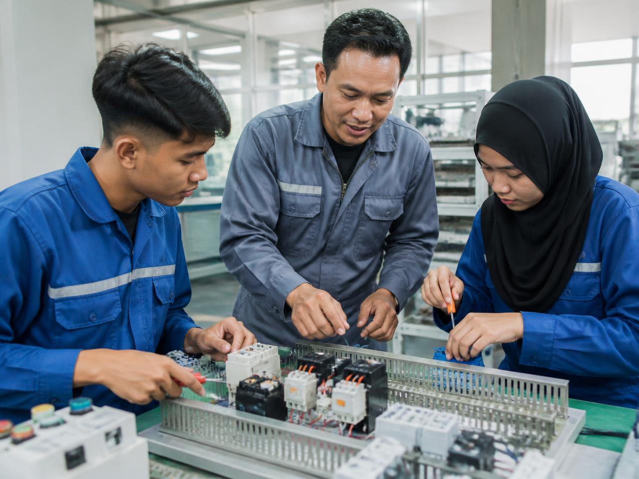 Trainer coaching participants through hands-on technical practice